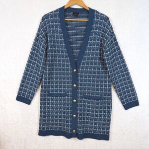 Talbots Pure Merino Wool Cardigan Classic Plaid Button Front M Old Money Capsule